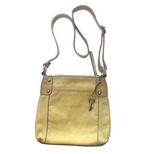 Fossil Womens Genuine Leather Yellow Crossbody Bag Adjustable Strap
